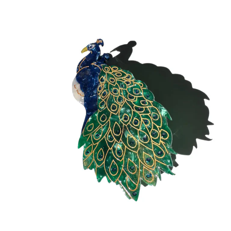 Hand-painted Peacock Bird Claw Hair Clip