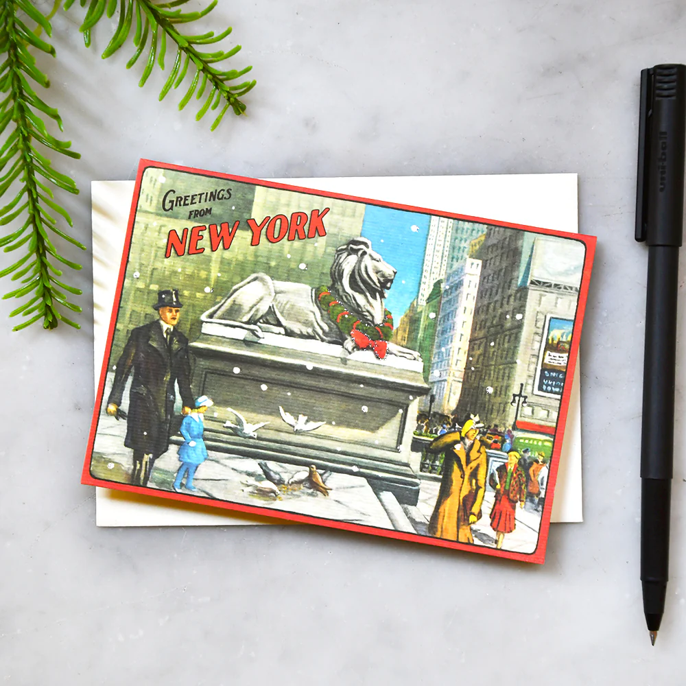 Vintage Library Postcard Holiday Card Set